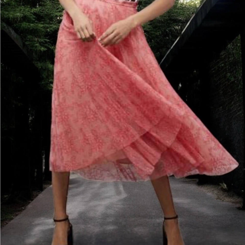 Burberry Wilton Pink Floral Lace Midi Skirt Sz 8 NWOT Made in Italy